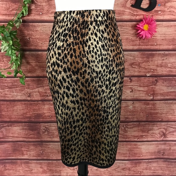 St. John Dresses & Skirts - St John Collection Skirt 8 Gold Black Cheetah Leopard Straight Pencil Knee Suit